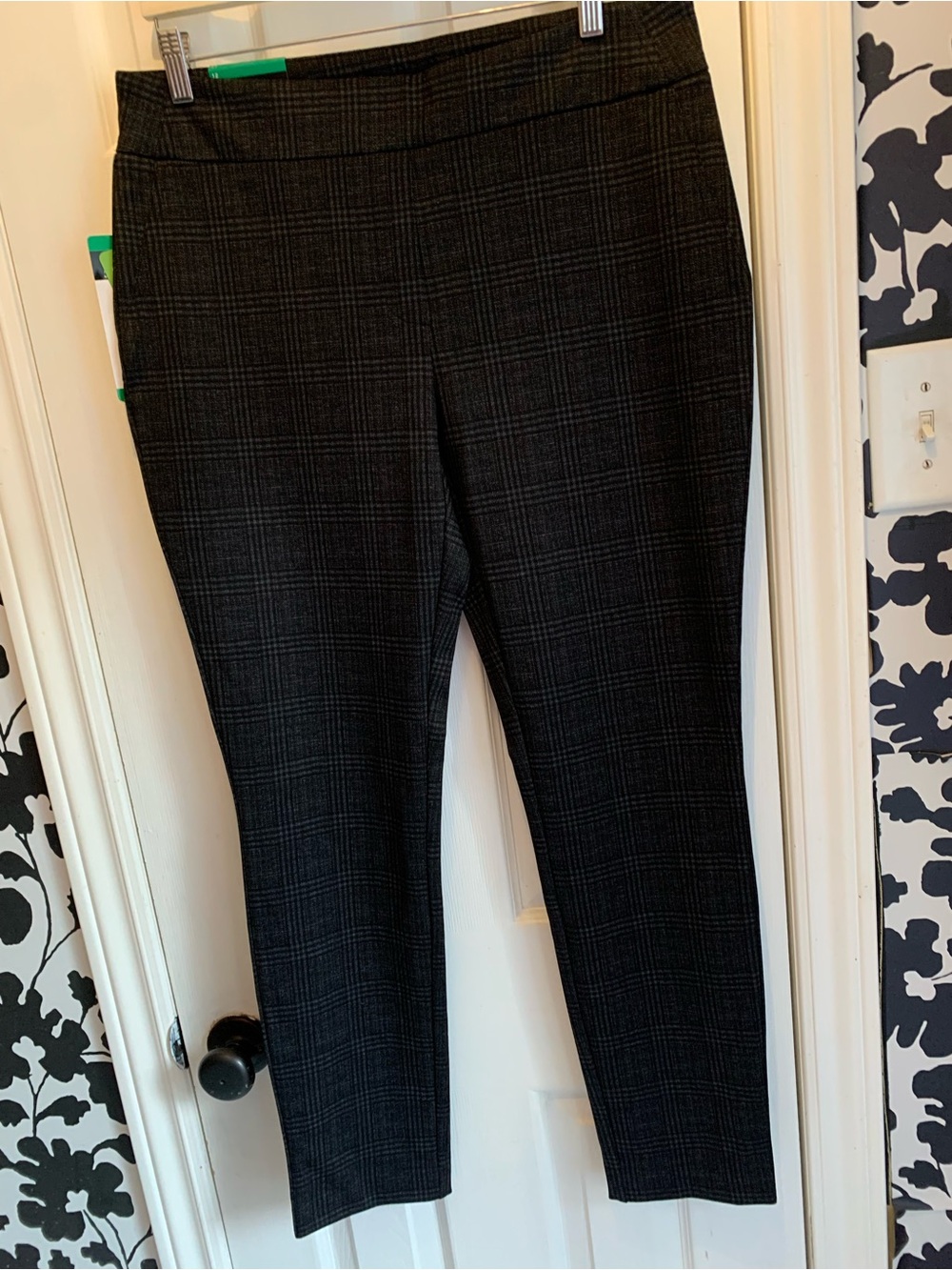 Dalia Black Plaid Ponte Ankle Pants office essentials classic